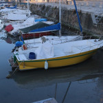 Il porto di Fano in secca: barche appoggiate sul fondale. Foto tratta da Facebook