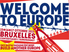 locandina delle contestazioni all'eurosummit a Bruxelles