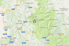 La mappa della scossa di terremoto avvenuta giovedì 27 ottobre nel maceratese, nei pressi di Castelsantangelo sul Nera