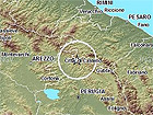 La mappa con la localizzazione del terremoto del 2 aprile 2013 tra Urbino e Perugia